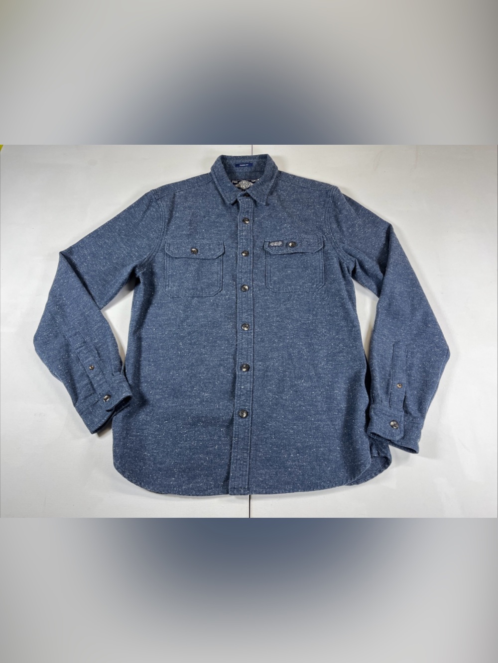 SUPERDRY Indigo NEP Lumberjack Twill Long Sleeve Shirt Blue Herringbone Mens L